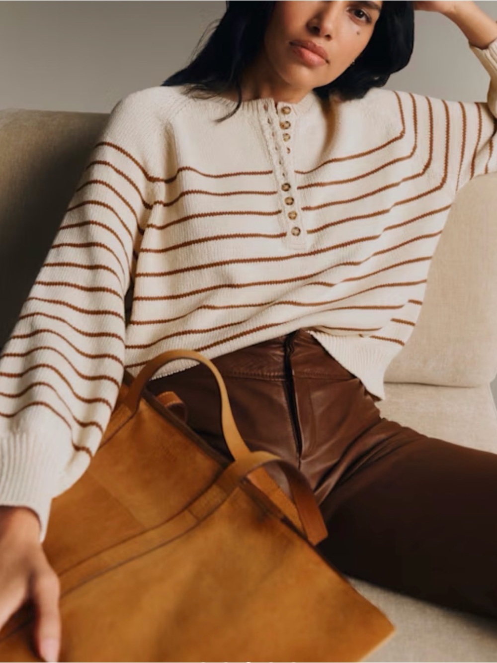 Sezane Leontine Cream and Brown Striped Sweater